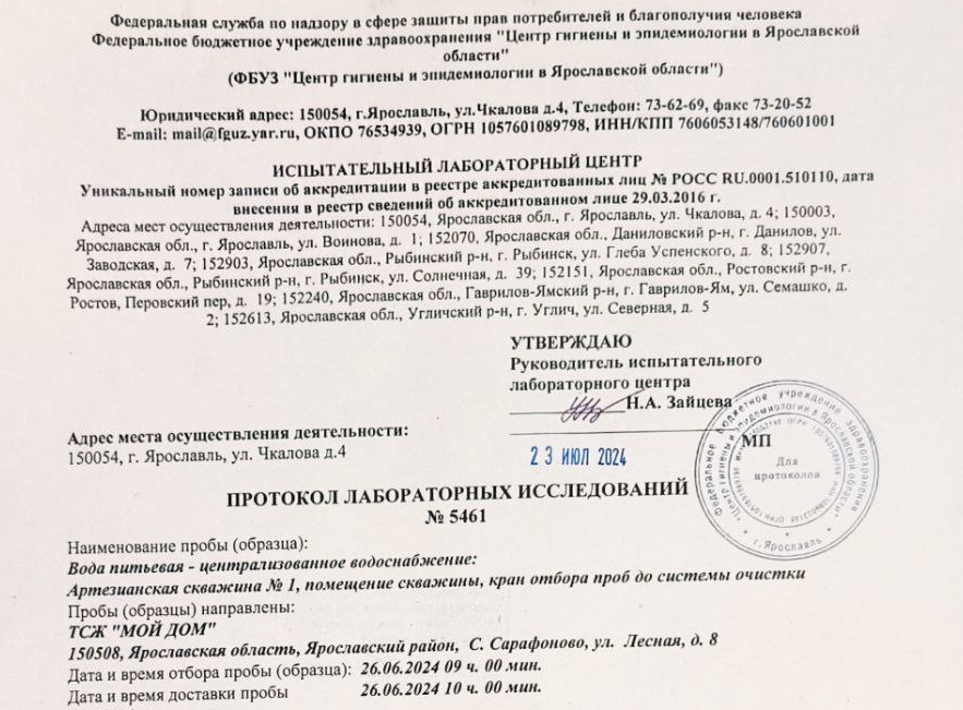 Протоколы лабораторного исследования воды